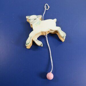 Vintage Sheep Lamp Hanging Pull Toy Wood, DOUBLE SIDED, legs move, Nursery Baby